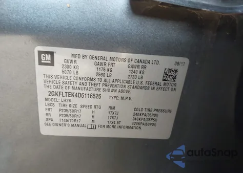 2013 GMC Terrain Sle-2 z USA, uszkodzony, nr VIN 2GKFLTEK4D6116526